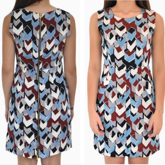 DVF Silk Geometric Print Dress Blue Cube Sheath Diane Von Furstenberg Sz 2 XS S - Picture 8 of 8